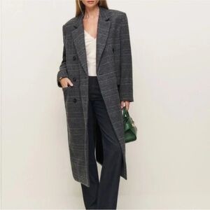 Reformation Lucas Coat Wool Charcoal Plaid